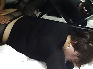BBW sissy gets fucked and creampied by 3 straight strangers
