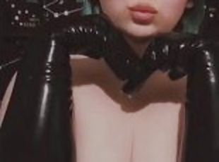 First Time Wearing Latex Elbow Length Gloves and Sucking Dildo