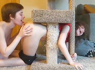 Lesbian Girlfriend Gets Stuck In Cat Tree