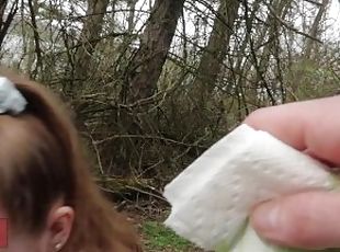 Redhead Gives Blowjob off Hiking Trail and Gets Hot Facial