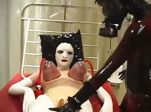 gros-nichons, lesbienne, esclave, fétiche, latex, maîtresse, femme-dominatrice, masque, caoutchouc