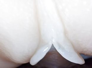 Amazing Japanese pale shaved pussy extreme close up fuck