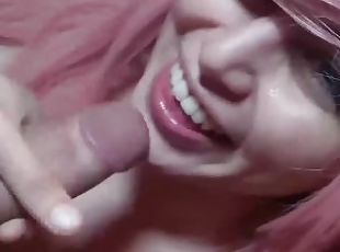 Yuno enjoys sucking this cock  Close up