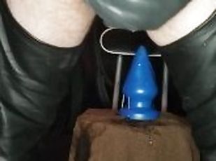 Leather bear daddy sitting on huge anal plug from Topped Toys "The Grip" 106 and 115