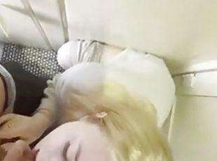 Public sex! Blonde teen sucks cock with cum in mouth on the train