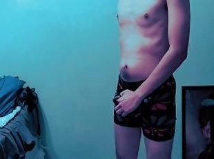 asiatique, masturbation, amateur, ejaculation-sur-le-corps, gay, secousses, chambre-a-coucher, solo, sous-vêtements