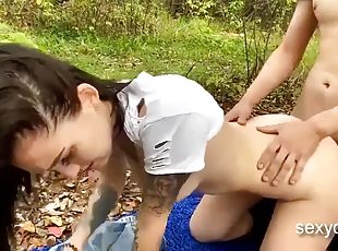Horny brunette gets pounded hard and throat fucked in nature live at sexycamx.com