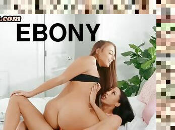 ROUGH LES - Ebony lesbians anally ride strapon in erotic couple