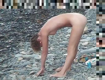 nudist, utomhus, kamera, strand, voyeur, ung18, fitta, ensam, rakad, gömd