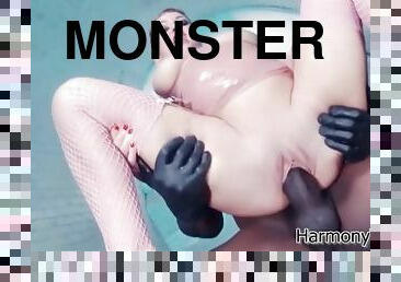 monster, brudar, gigantisk-kuk, blandade-raser, latex, vit