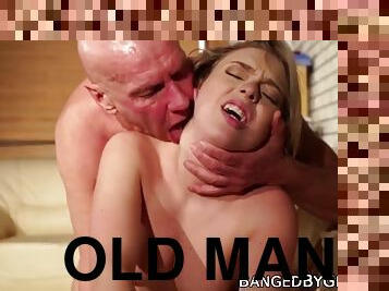 Cute blonde takes an old man cock inside her young pussy