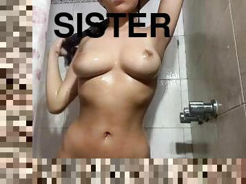 bañando, tetas-grandes, masturbación, mayor, amateur, babes, adolescente, latino, con-los-dedos, hermana