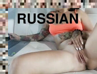 storatuttar, orgasm, fitta-pussy, rysk, brudar, fingerknull, vacker, brunett, tatuering