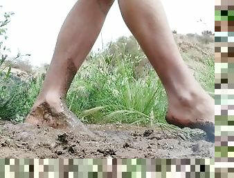 Feet Worship. Watch me walk barefoot, get messy with mud and then clean my beautiful dirty feet.