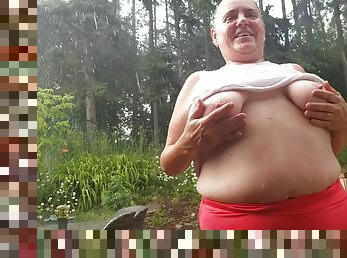 Tarablee Hotz- Cooling Off In The Rain On A Hot Day. My Wet T-shirt Barely Conceals My Big Tits