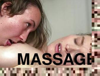 Hirsute ladies pleasure each other during massage