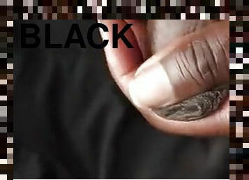 Milking precum from a black ebony mushroom cock with veiny close up shots