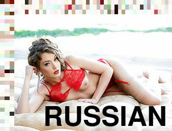Gorgeous Russian babe Elena Koshka masturbates outdoors