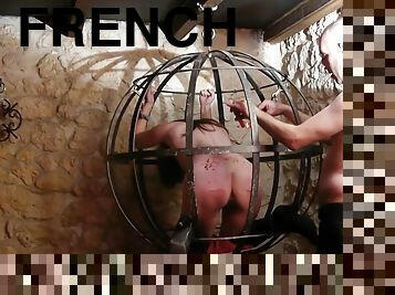 French Bdsm Slave Candle Wax In Cage