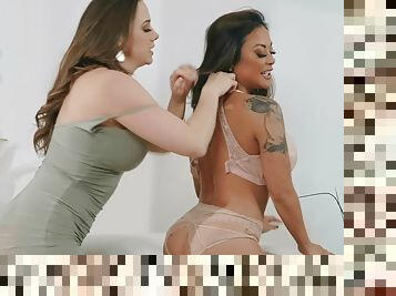 Sultry cougars Chanel Preston and Kaylani Lei lesbian sex story