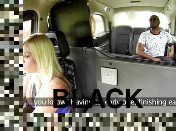 Seductive blonde taxi driver gets poked by a black monster
