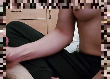hot babe rubs cock with no shirt