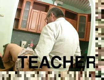 Old teacher pleasured by teen