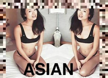 asiatique, masturbation, amateur, secousses, bout-a-bout, bikini, string