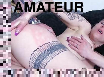 Tattooed amateur babe roughly fucked in all her wet holes