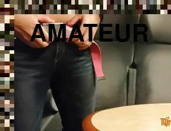 cul, public, amateur, fellation, ejaculation-sur-le-corps, point-de-vue, ejaculation, brunette