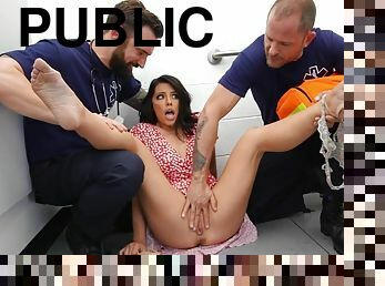 Sex addicted squirter Adriana Chechik gets banged in public WC