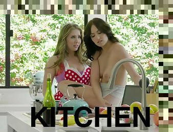 Lena Paul and Jade Baker get horny in the kitchen