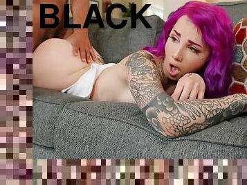 Purple-haired goth girl Val Steele gets fucked by her black stepbro