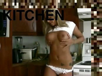 cocina, bragas, rubia