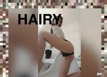 Webcam nerdy girl rewards her hairy pussy for doing homework