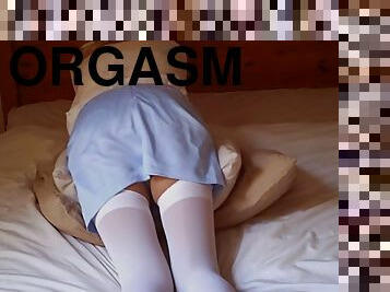 orgasm, strumpbyxor, underkläder, fetisch, nylon, mini-kjol