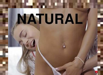 Curvy Ukrainian girl with big naturals fucks her GF in bed