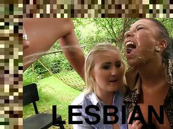 Nasty lesbian libertines hot threesome sex with peeing