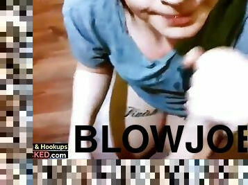 Cute cfnm blowjob and cum swallow