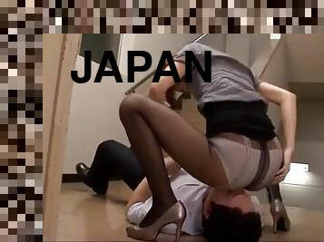 Japanese stairway footjob