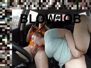 An instructor fucks a fat redhead girl in the backseat of his car