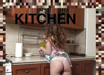 masturbation, amateur, maison, salope, décapage, cuisine, solo