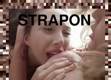 strapon, lesbisk, hardcore, blond, brunette