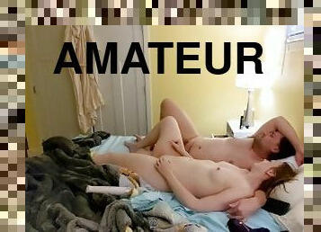 masturbation, orgasme, amateur, milf, maison, couple, rousse