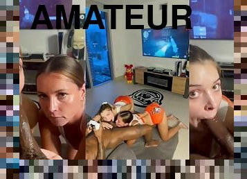 amatör, avsugning, blandade-raser, trekant, pov, vit, sugande