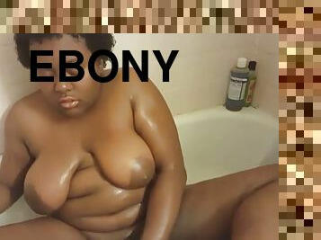 Kinky chubby ebony solo teasing nanny playing in the shower