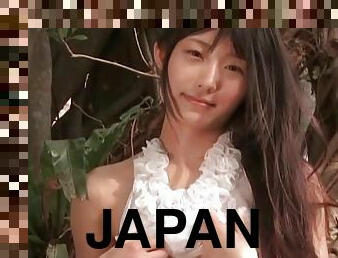 Japanese beauty models sheer white dress outdoors