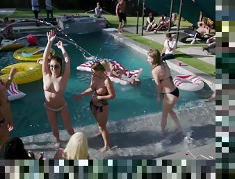 Three passionate hotties get pleasantly fucked by the pool