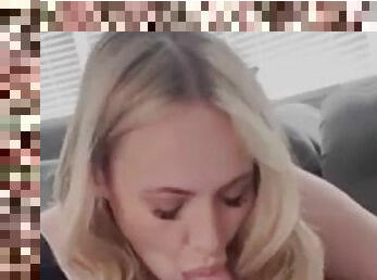 Beautiful blonde PAWG gives blowjob