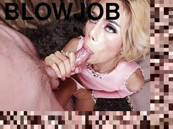 Cute blonde Thai ladyboy Numing POV blowjob and bareback anal sex